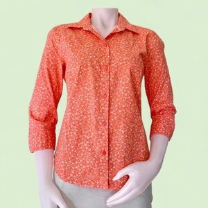 Vintage Eddie Bauer coral and white floral print 3/4 sleeve shirt